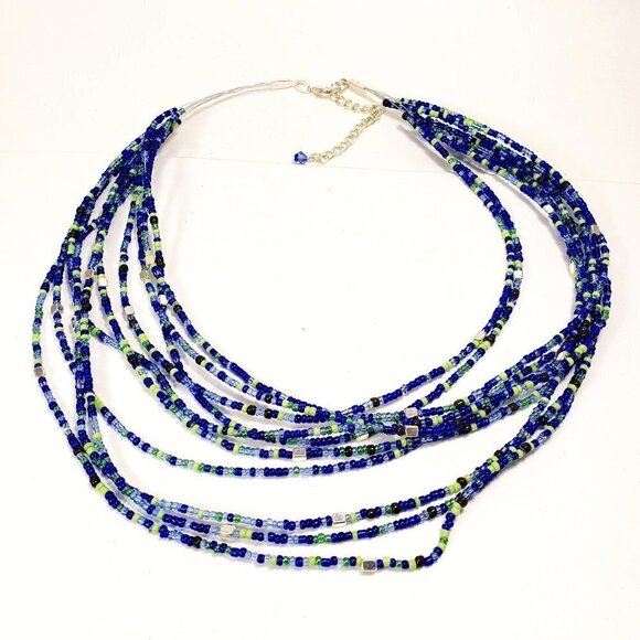 Elegant Silver Tone Layered Illusion Design Colorful Beaded Necklace for Women - Picture 1 of 5